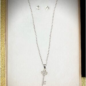 KEY RHINESTONES NECKLACE AND EARRINGS SET